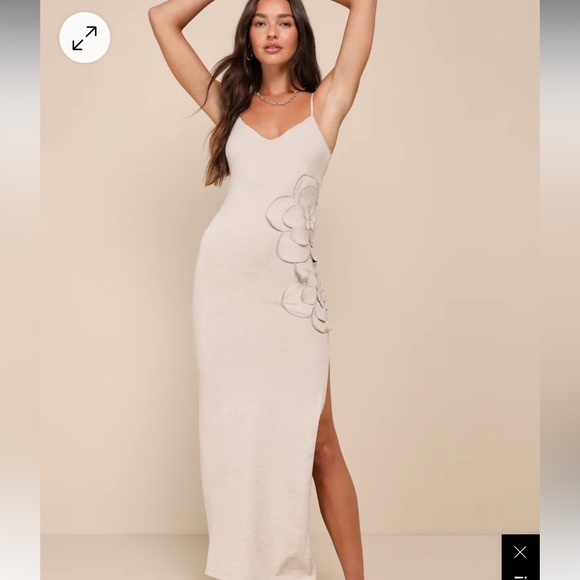 WORN ONCE - LULUS Unique Blooms Beige Applique Floral Sweater Knit Maxi Dress - Picture 3 of 14